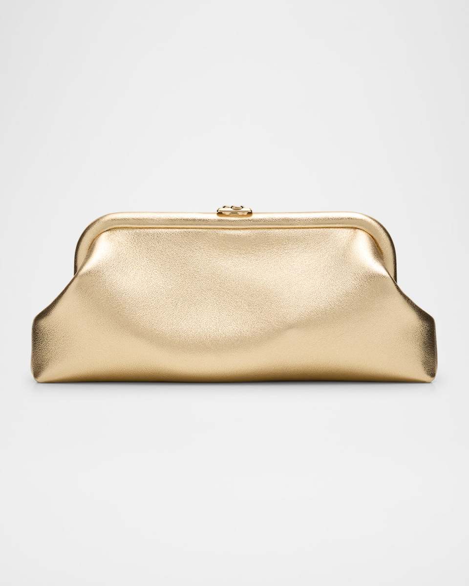 Skylar Frame Metallic Leather Clutch Bag